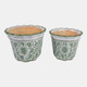 19141-02#Cer,s/2 10/12" Chinoiserie Pot Planters, Green
