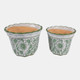19141-02#Cer,s/2 10/12" Chinoiserie Pot Planters, Green
