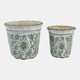 19141-03#Cer, S/2 6/8" Chinoiserie Pot Planters, Green