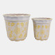 19141-04#Cer, S/2 6/8" Chinoiserie Pot Planters, Yellow