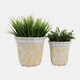 19141-04#Cer, S/2 6/8" Chinoiserie Pot Planters, Yellow