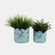 20318-05#S/2 6/7" Clouds Planter,vase, Light Turquoise/gold