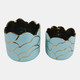 20318-05#S/2 6/7" Clouds Planter,vase, Light Turquoise/gold