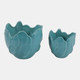 23618-03#S/2 6/8" Flower Shaped Planters, Blue