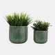 23620-02#S/2 6/8" Floral Embossed Planters, Sage Green