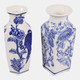 23642#S/2 6x3" Chinoiserie Bud Vases, Blue/white