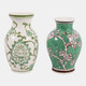 23643-01#S/2 6.5x4" Chinoiserie Bud Vases, Green/white