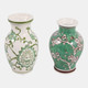 23643-01#S/2 6.5x4" Chinoiserie Bud Vases, Green/white