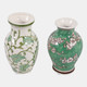 23643-01#S/2 6.5x4" Chinoiserie Bud Vases, Green/white