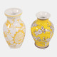 23643-02#S/2 6.5x4" Chinoiserie Bud Vases, Yellow/white