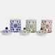 23668#S/3 Cer, 6" Chinoiserie Jar,wht/blu/grn/brwn