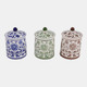 23668#S/3 Cer, 6" Chinoiserie Jar,wht/blu/grn/brwn