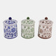 23668#S/3 Cer, 6" Chinoiserie Jar,wht/blu/grn/brwn