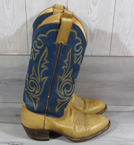 Justin Boots Teal & Tan Leather Western Boots Women's Size 6.5B