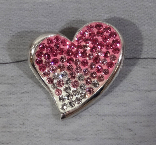 Sterling Silver 925 Cute Pink & Silver Glitter Rhinestone Heart Pendant 3.1g