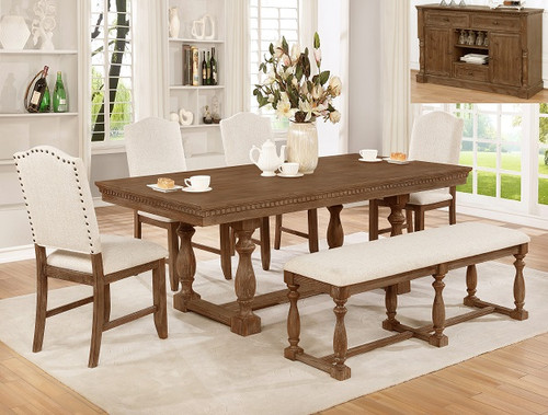 Regent Dining Table with Bench and Four Chairs