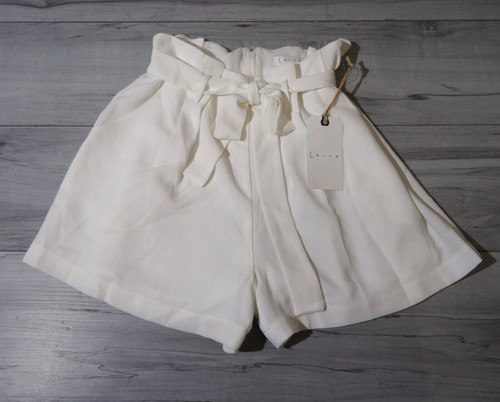 LEITH High Rise Paperbag Waist Smocked Shorts in Cream Women's Small *NEW*