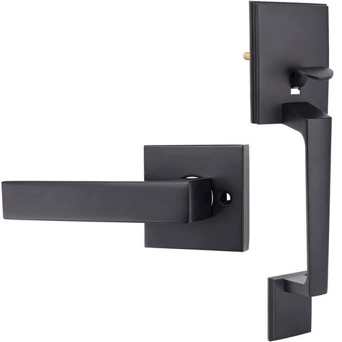 Azdele Front Door Handle Set w/ Single Cylinder Deadbolt and Lever Handle, Black