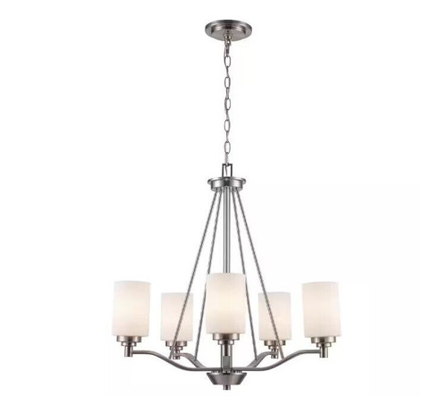 Monteaux 5 Light Chandelier, Brushed Nickel, Frosted Glass 70525 *NEW, Open Box*