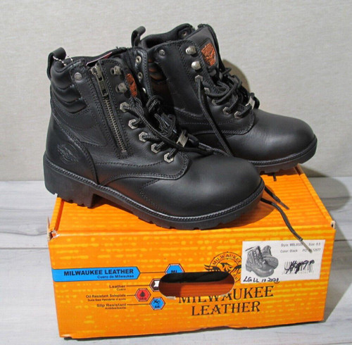 Milwaukee Leather MBL9320 Black Moto Boots, Side Zipper -Women's 8.5 *New in box