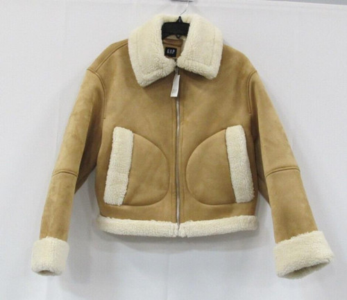 GAP Vegan Suede Sherpa-Trim Jacket - Brown - Women's Med *New, tags