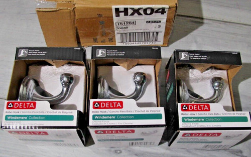 Lot of 3 DELTA Windemere Collection ROBE HOOKS - Chrome finish 70035  *Open Box