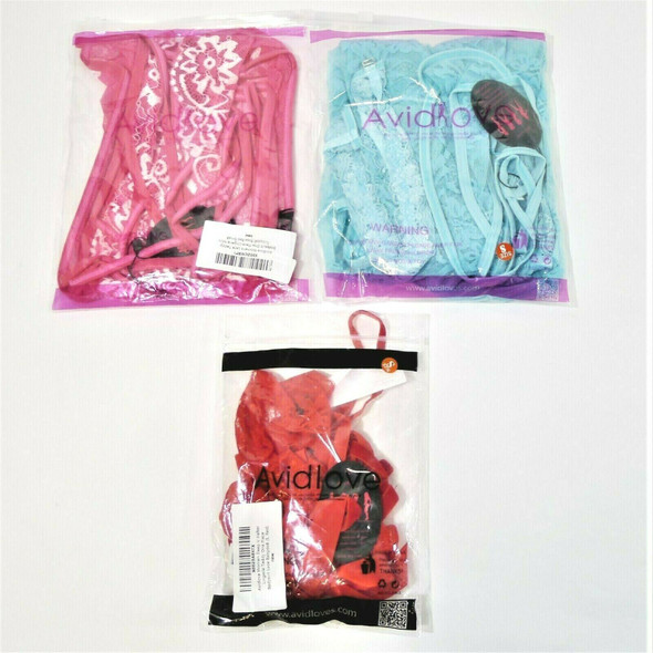Avidlove 3pc Lot of Lingerie Outfits (Pink, Blue, & Red) Women's Size S *NEW*
