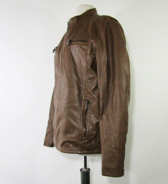 Pronto Uomo Men's Vegan Leather Camel Modern Fit Moto Jacket Size L **Pen Marks