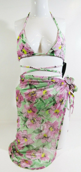 Nasty Gal Multicolor Floral Print Strappy Triangle Bikini w/ Sarong Size 8 *NWT
