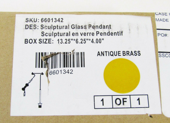 West Elm Antique Brass Sculptural Glass Pendant: Plug In, Open Box **NO SHADE
