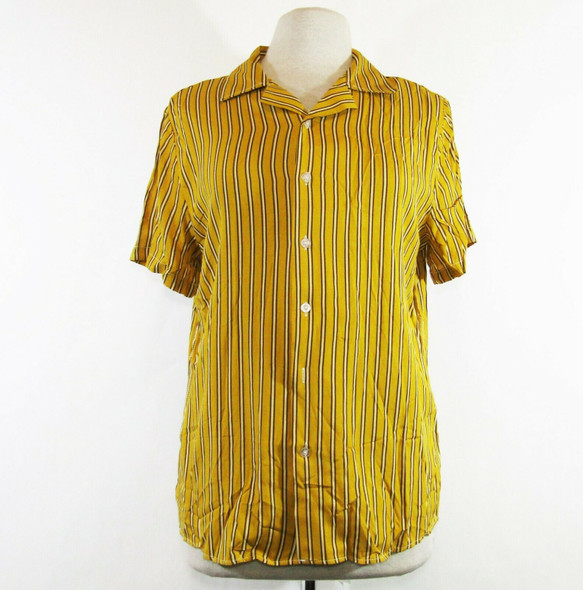 Women's Yellow, Black & White Striped Short Sleeve Button Up Shirt Size Medium