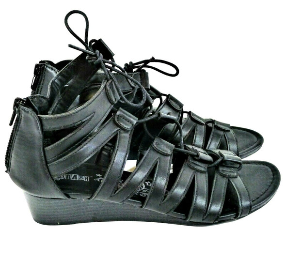 Brash Black Faux Leather Strappy Wedges Women's Size 8.5