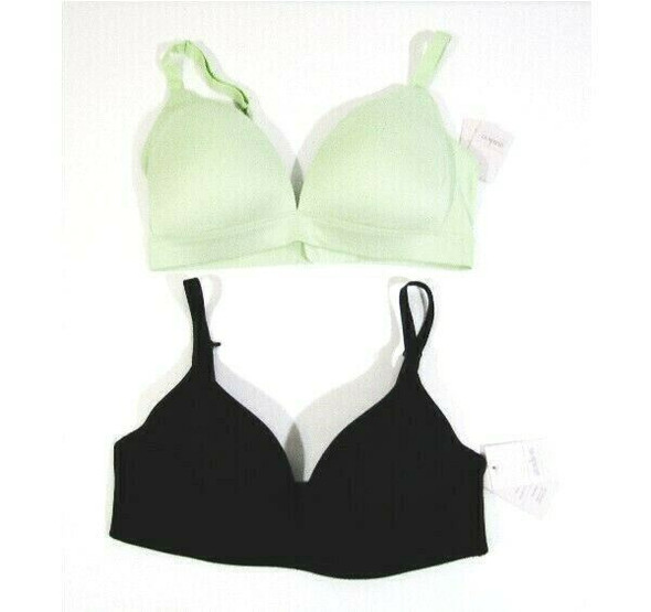 Auden Women's 2 Pack Green & Black Lightly Lined Wirefree Bras Size 34D *NEW*