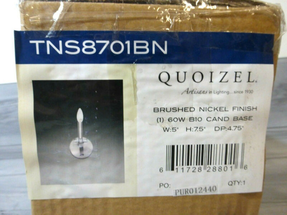Quoizel 1-Light 5" Brushed Nickel Transitional Wall Sconce TNS8701bn *NEW*
