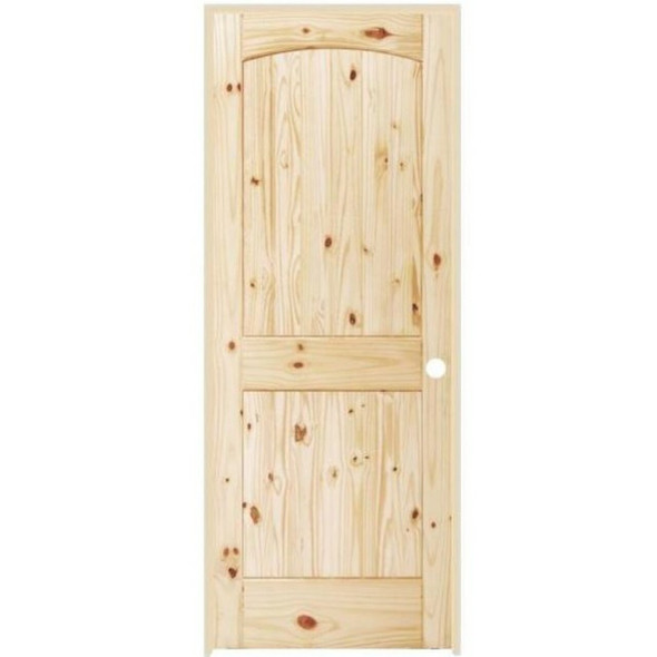 2/6 Interior Knotty Pine Unfinished 2-Panel Plank Wood Pre-Hung Door