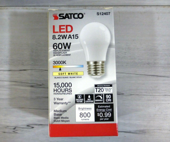 6 Pack - Satco 60W LED Light Bulb  S12407  Medium 8.2W A15 *New