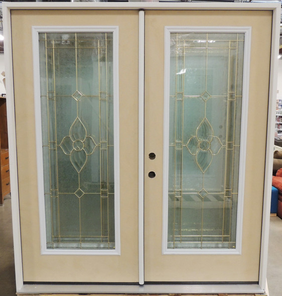 6/0 French Door Full Lite with Decorated Brass - No Blinds