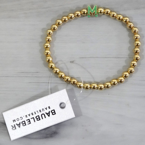 Baublebar Green "M" Initial Gold Plated Brass Stretch Bracelet *NEW*
