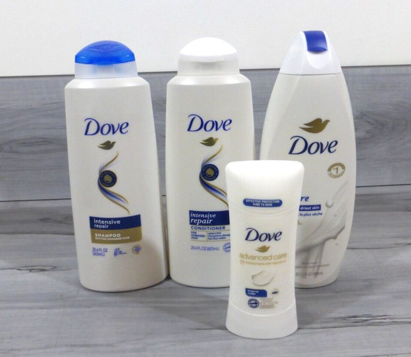 4 pc - Dove Shampoo, Conditioner, Skin Lotion, Antiperspirant Deodorant *New
