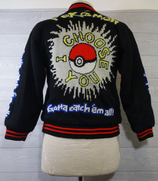 Pokemon Design Embroidered Fleece Black Bomber Jacket Women's Size S *Some Wear*
