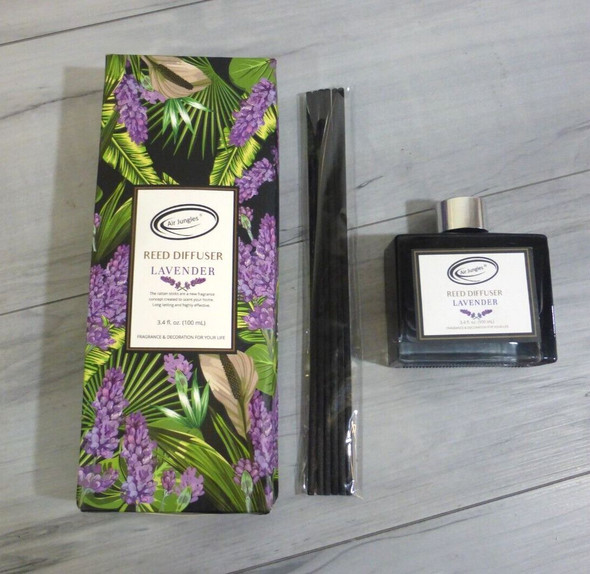 Air Jungles Lavender Scent Reed Diffuser Set Sticks Essential Oil *New -Box wear