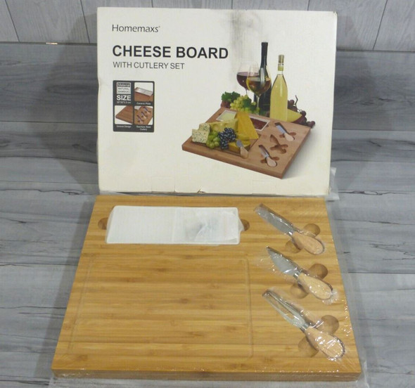 Bamboo Cheese Board w/ Cutlery Set - 15.5" x 12" -  Homemaxs - New in box