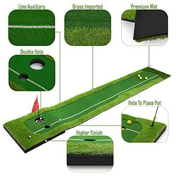 Abco Tech Golf Putting Green Mat Outdoor/Indoor - 3 Golf Balls - 10' x 1.6' *New