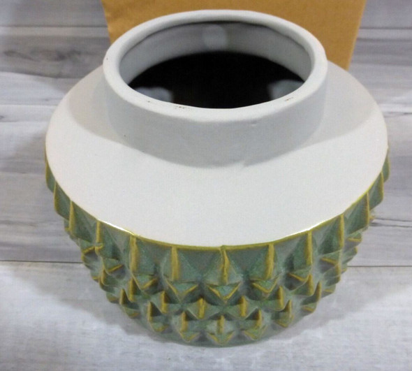 Geometric Green & Gray Ceramic Planter - 7" W x 5.5" T - Glossy, Matte  *New