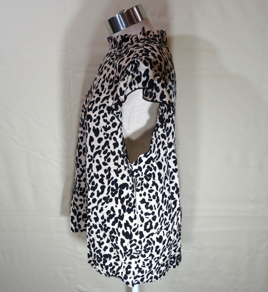 Shein Tan & Black Leopard Print Ruffled Mock Neck Blouse Women's Size XL *NEW*