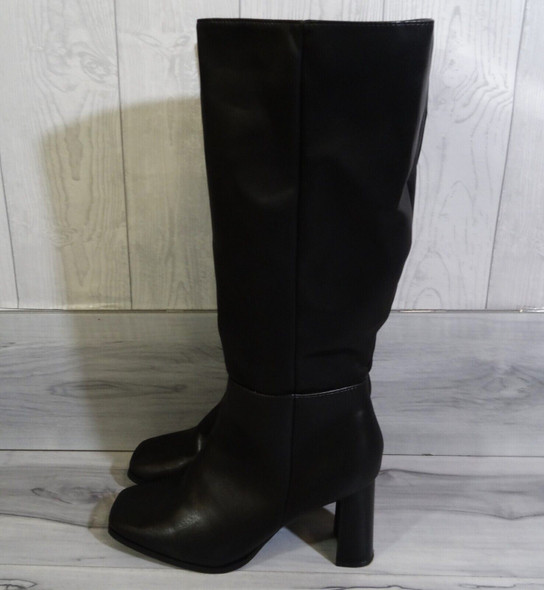 Lulu's Knee High Black Faux Leather Boots Women's Size 10 *Some Scuffs*
