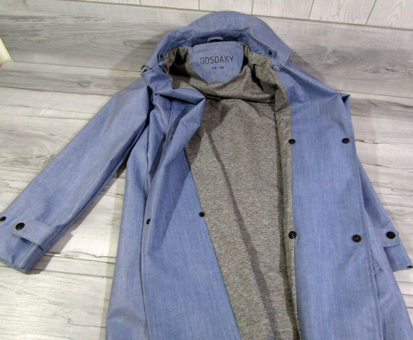 GOSOAKY Child's Rain Coat w/ hideaway Hood - Blue Coated Fabric -Sz 158-164 EUR