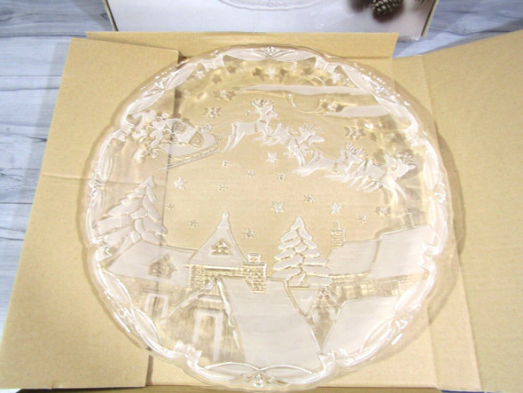 Mikasa 15" Christmas Village Serving Dish Platter -Clear & Frosted Glass Platter Mikasa 15" Christmas Village Serving Dish Platter -Clear & Frosted Glass Platter