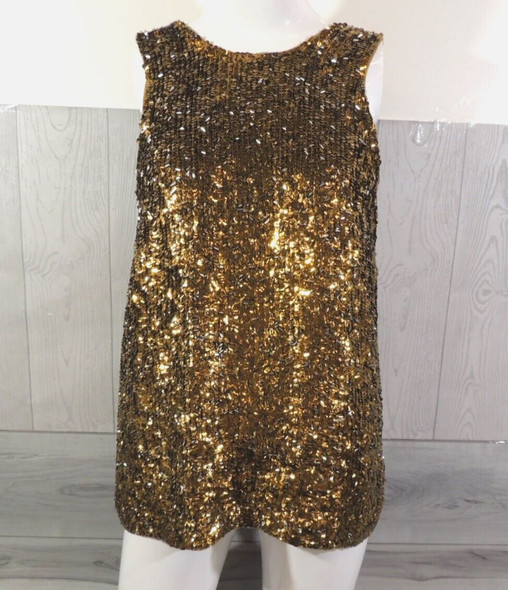 French Connection Gold  Sequin Rayon Blouse Top Women Size 6 - Holiday!  *Used