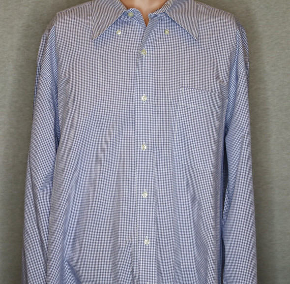 Tommy Hilfiger Men's Blue/White Checkered Button Down Shirt Size 17-1/2  34-35